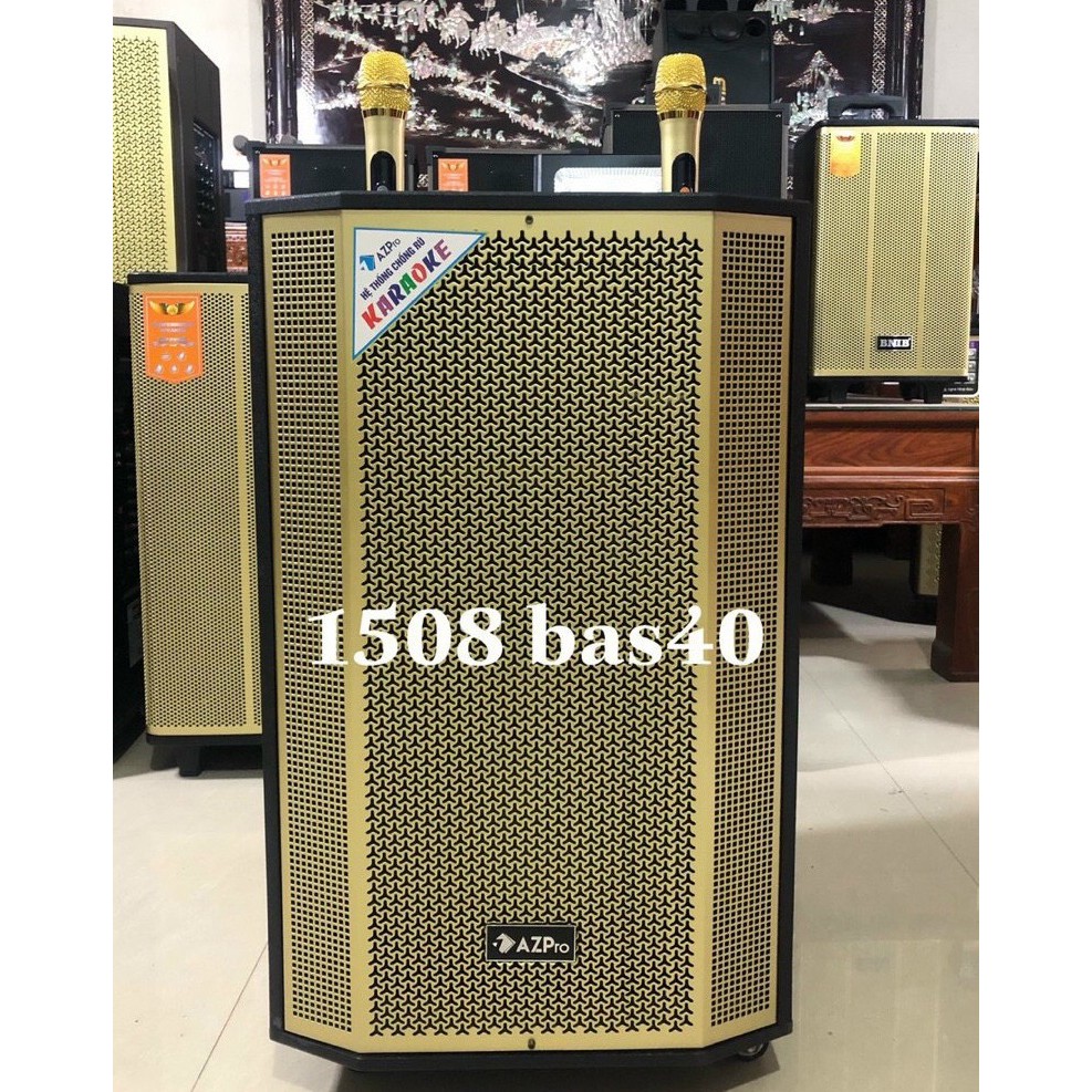 Loa di động hát hay giá rẻ, loa kéo karaoke giá rẻ AZ1508 bass 4 tấc, kèm 2 mic kim loại nhậy hút. hát cực phê.