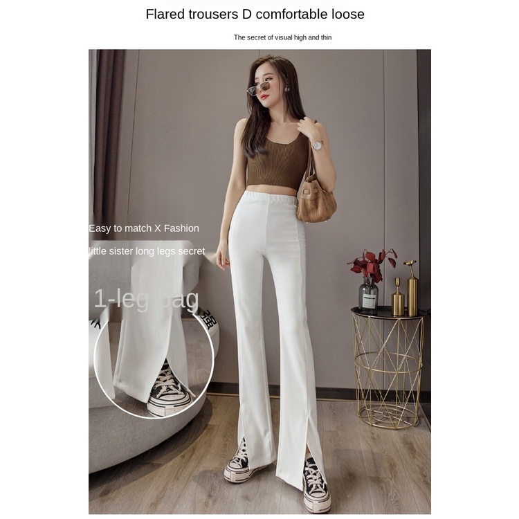 Quần dài lưng cao ống loe màu sắc đơn giản dành cho nữ