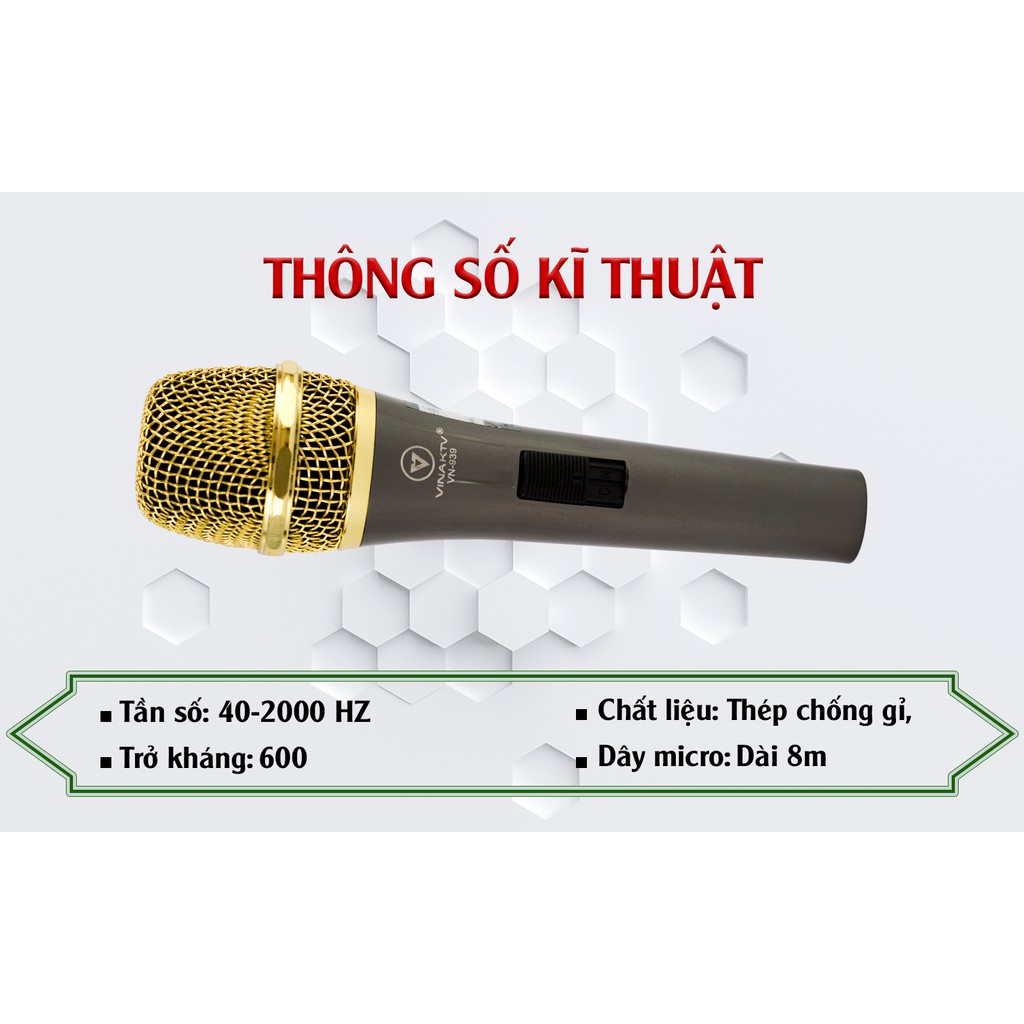 [Bảo hành 12 tháng] Mic hát karaoke có dây Vina KTV VN939 CHÍNH HÃNG - Micro có dây VinaKTV VN 939 cao cấp