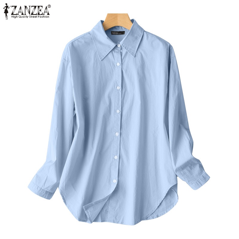 ZANZEA Áo Sơ Mi Tay Dài Cổ Bẻ Cài Khuy Thời Trang Cho Nữ