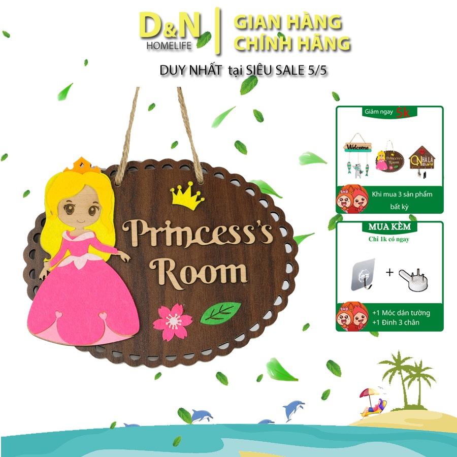 Bảng gỗ CÔNG CHÚA & SIÊU NHÂN treo Cửa, treo Phòng cho bé Siêu dễ thương