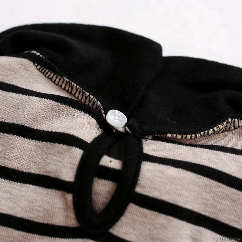 Áo tay dài họa tiết sọc ngang phối nơ cổ áo xinh xắn cho bé gái