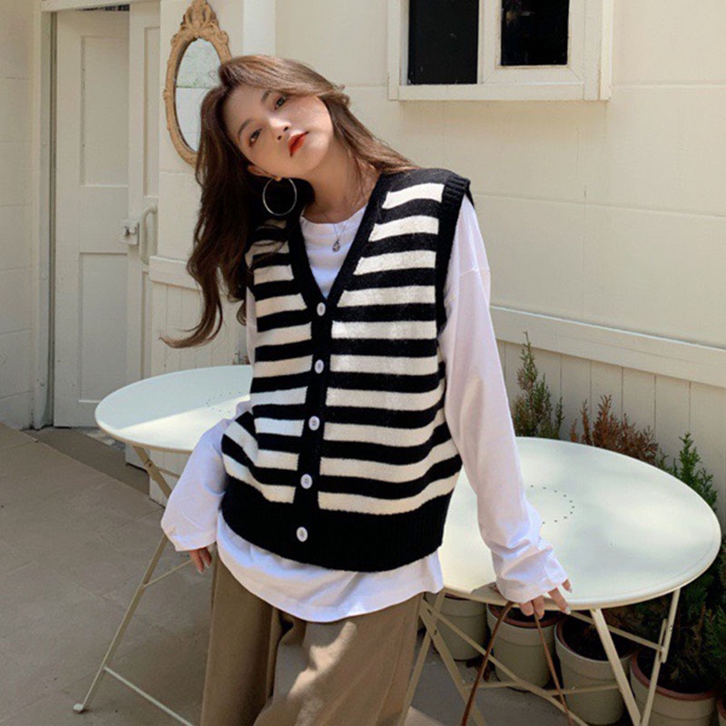 Áo Gile Kẻ Ngang Đóng Cúc Mẫu Mới M0130-Violet