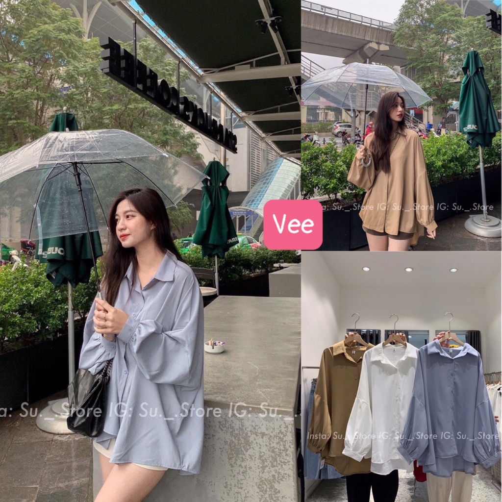 Áo sơ mi cổ bẻ cúc cài tay phồng đuôi tôm trẻ trung cá tính/ Áo sơ mi công sở dáng rộng bigsize mặc đi học, đi làm