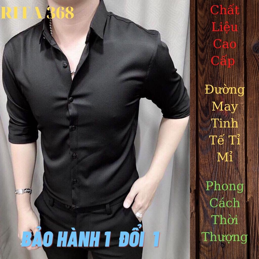 Áo Sơ Mi Nam Chất Lụa Dài Tay DR08RITA ĐEN TRƠN MS 24  Hàng Đẹp Chất Mịn Có Độ Dãn Nhẹ Thích Hợp mọi lứa tuổi