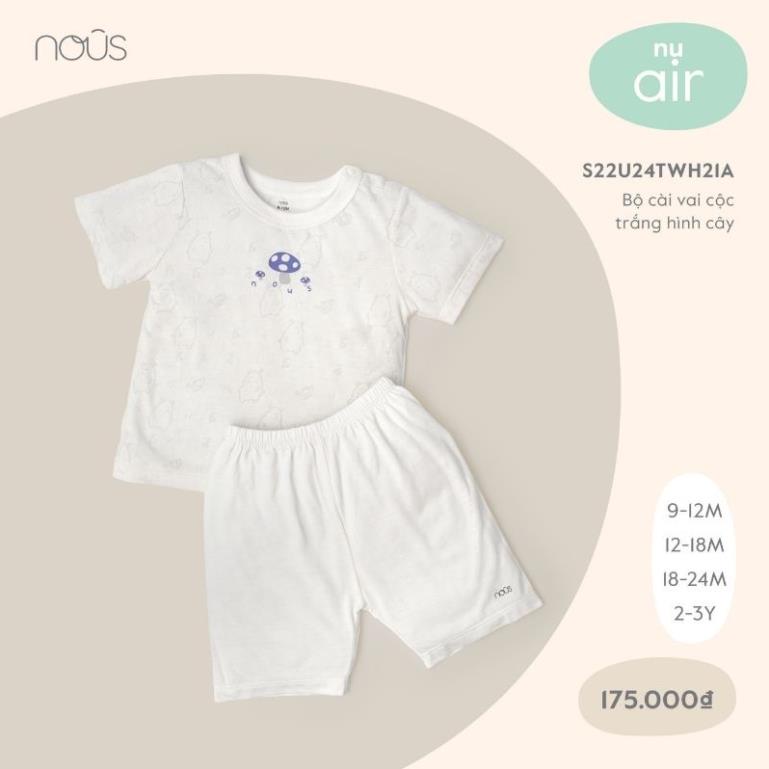 Bộ Quần Áo Cộc Nous Cài Vai Trắng Hình Cây Nấm cho bé Trai bé Gái - Chất Liệu Nu Petit (Size từ 9M-3Y)