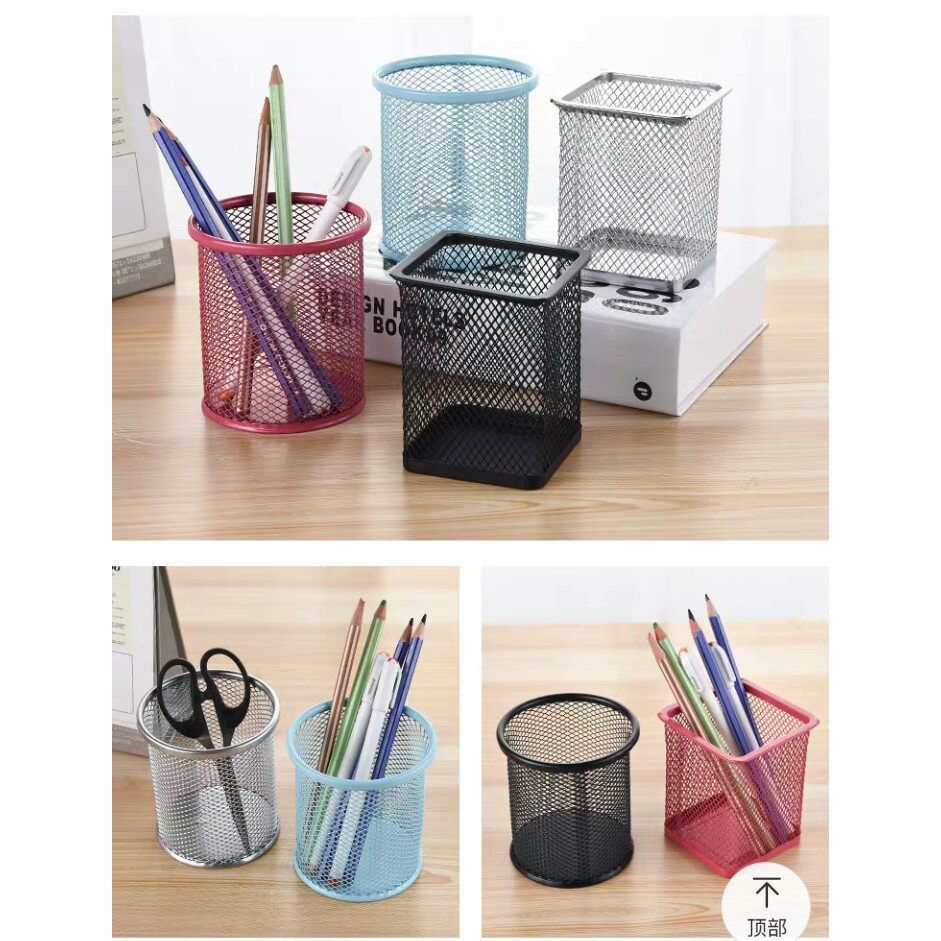 Hình ảnh thu nhỏ Hộp đựng bút lưới màu kim loại đa năng-0