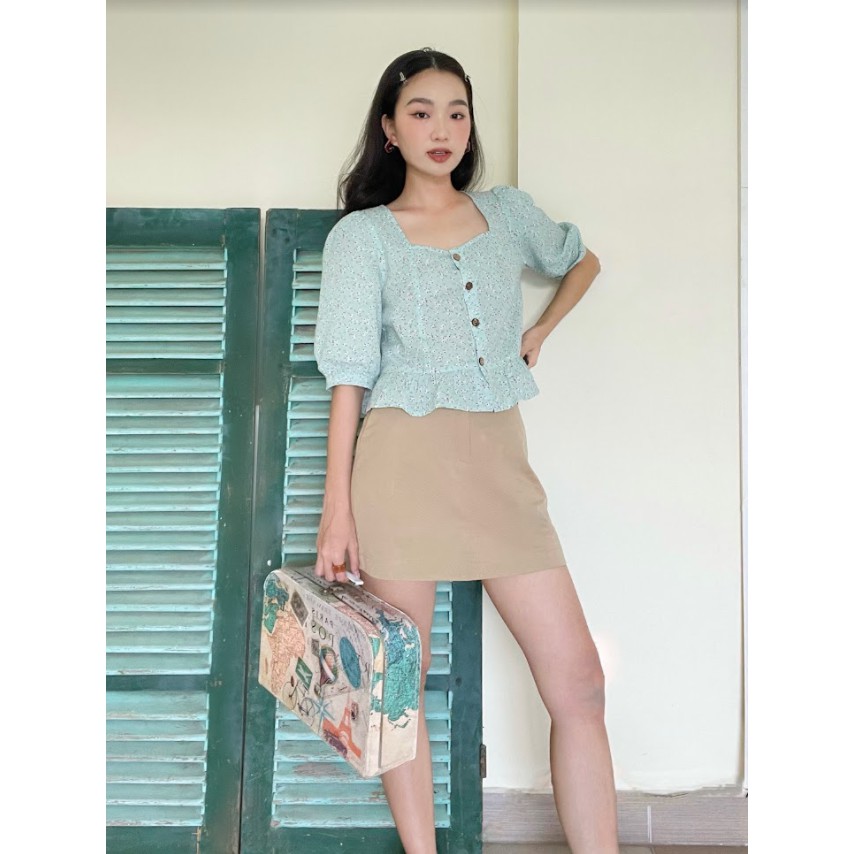 Áo sơ mi roptop thô xốp hoa nhí xanh Mint 1AO3021 ADORE DRESS | BigBuy360 - bigbuy360.vn