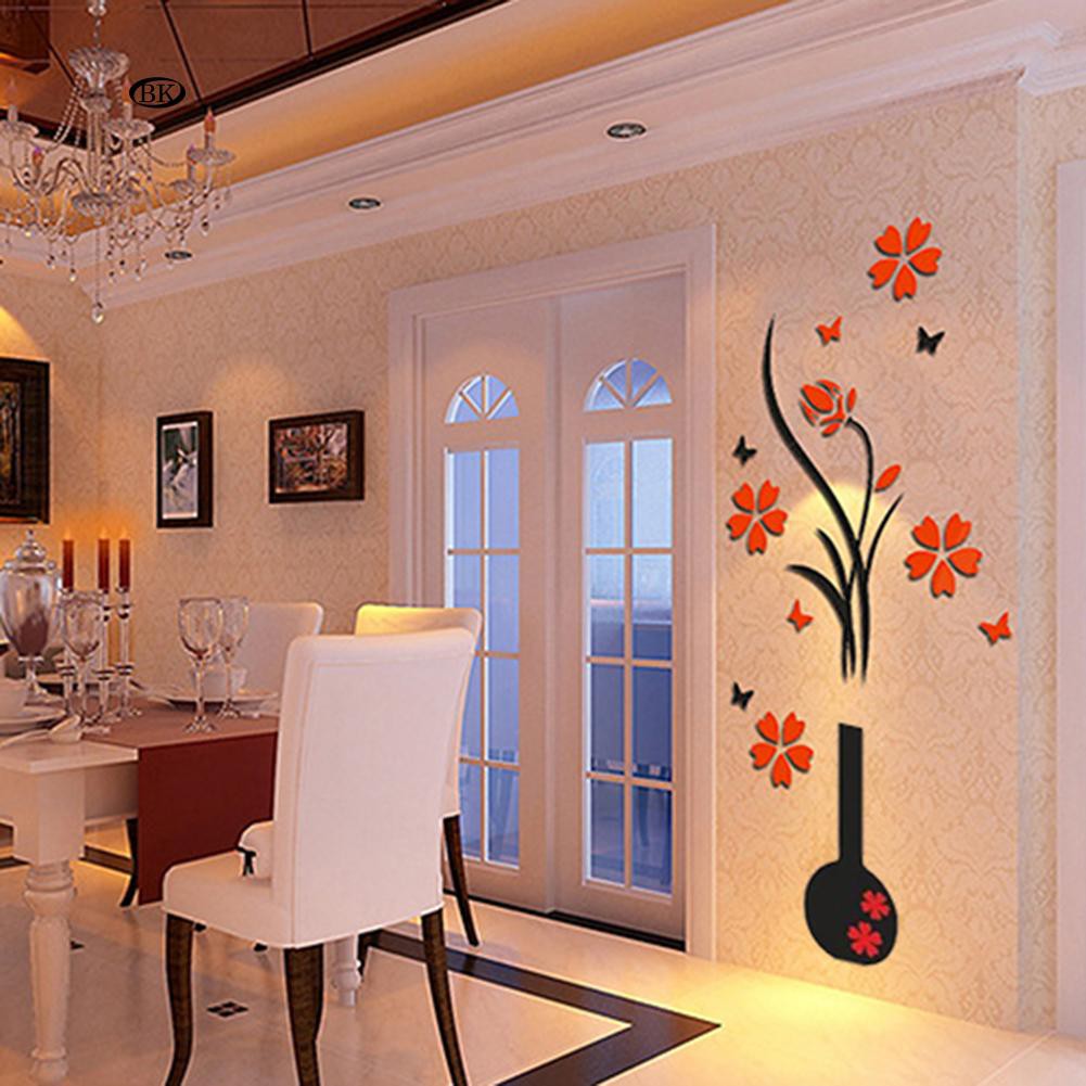 Giấy Dán Tường Hình Lọ Hoa 3D Dùng Trang Trí Phòng Khách DIY