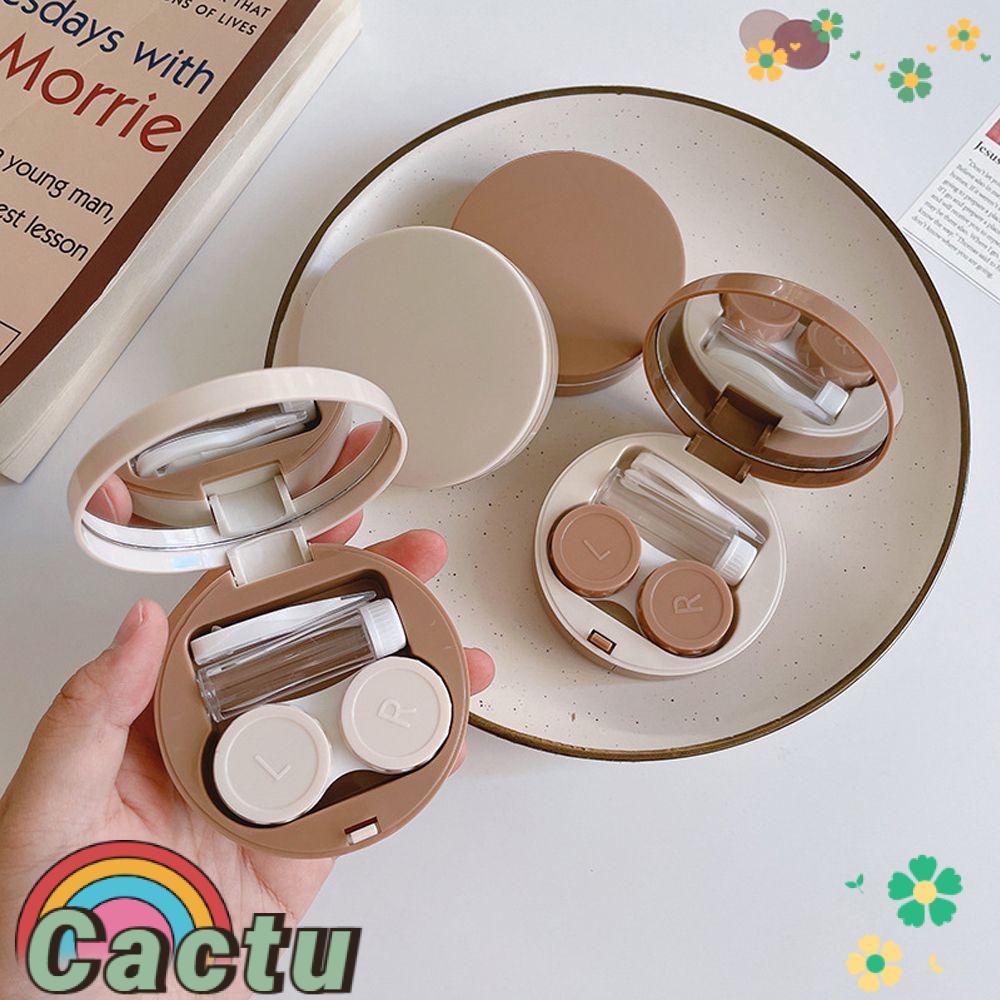 Hộp Đựng Kính Áp Tròng Màu Trơn Có Gương Trang Điểm Tiện Dụng