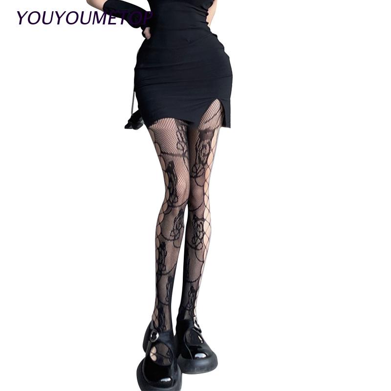 Quần tất lưới màu đen xuyên thấu gợi cảm phong cách harajuku dành cho nữ