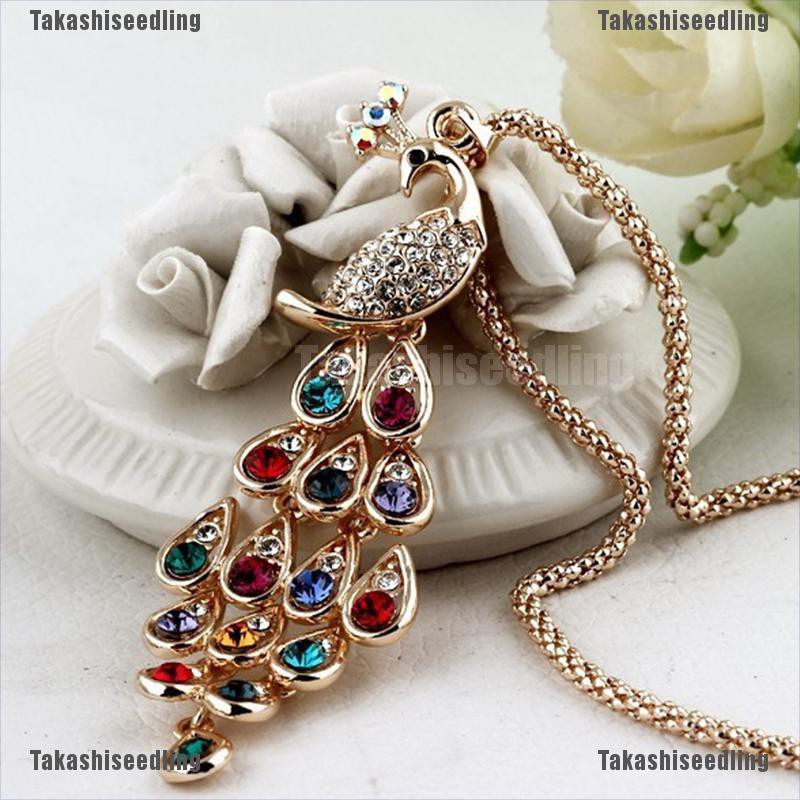 Mặt Dây Chuyền Hình Chim Công Đính Pha Lê Nhiều Màu