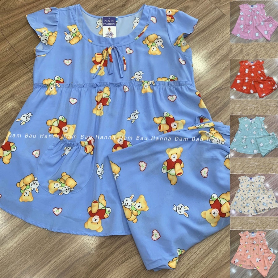 [HANNA] Đồ bộ bầu free size 40-70kg quần lửng mặc ở nhà vải lụa mango cao cấp thoáng mát không nhăn có thun điều chỉnh