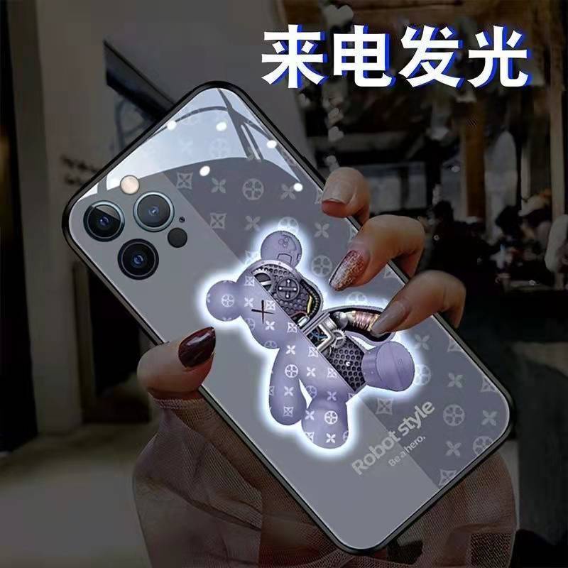 Ốp Điện Thoại Mặt Kính Dạ Quang Chống Sốc In Hình Gấu Cho Iphone 13 12 11 pro max 7/8P XS/XR