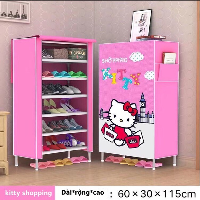 Tủ giày vải 3D 6 tầng hình mèo Kitty
