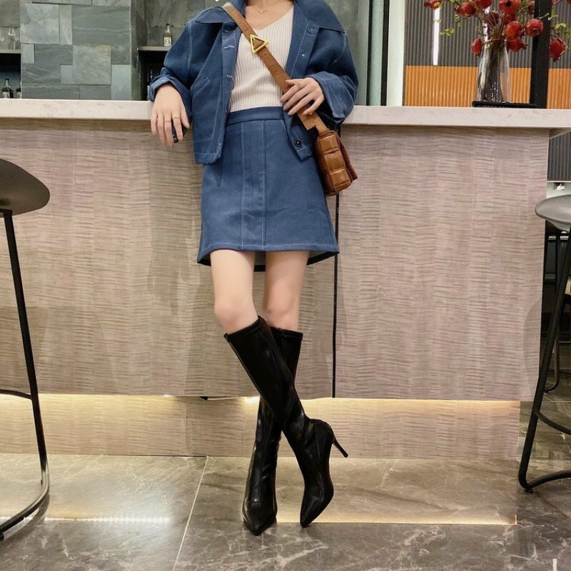 Bốt đùi gót nhọn da lì siêu phẩm hot hit