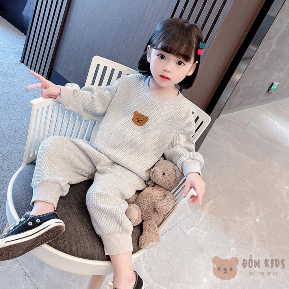Bộ dài tay cho bé, Bộ thu đông bé gái bé trai cotton tổ ong thoáng mát DOBO068