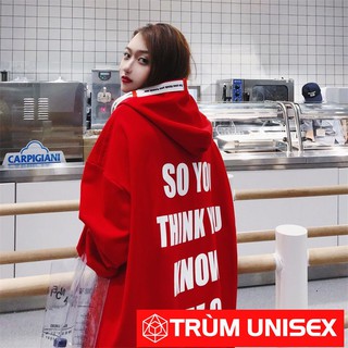 Áo hoodie thun nỉ nam dài tay có mũ kiểu dáng thời trang màu đỏ so you think you now me