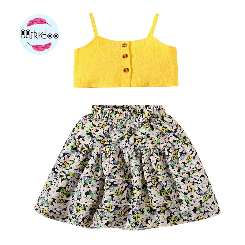 Kid Toddler Baby Girl Clothes Set Strap Top + Floral Print Skirt 2PCS Summer Suit