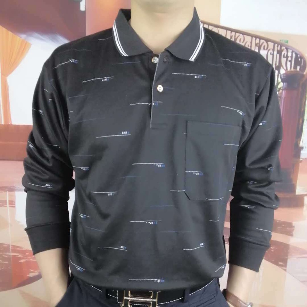 Áo polo Tay Dài Dáng Rộng Phối Túi Thời Trang Mùa Thu Cho Nam Trung Niên