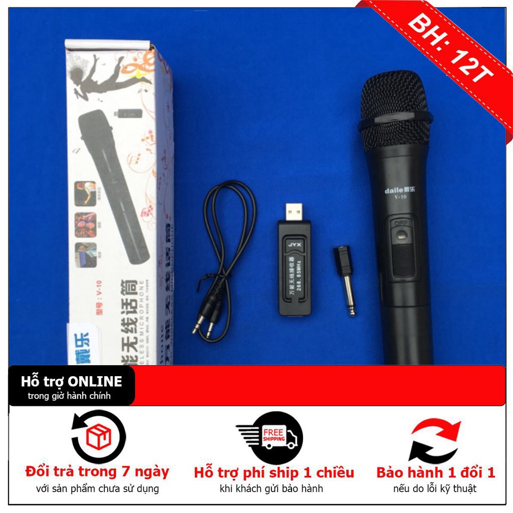 [ HÀNG CHẤT LƯỢNG] MIC KHÔNG DÂY V10 cho loa kéo Tặng Pin- micro không dây tương thích các dòng có mic cổng 6.5 - Giá tố