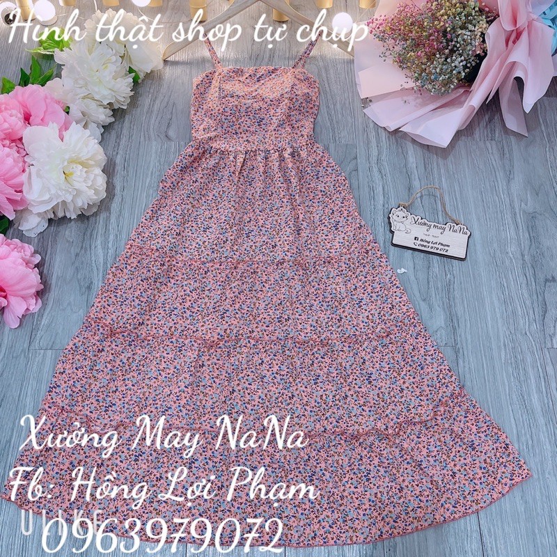 Đầm hoa nhí 2 dây có mút ngực nhún tầng (hình thật+video) | BigBuy360 - bigbuy360.vn