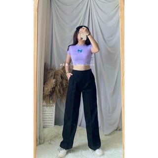 Áo croptop hình thêu thun lạnh