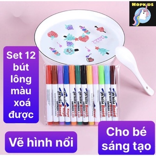  Bút Lông Viết Bảng Trắng Xoá Được Set 12 Màu Hopkids – Bút Dạ Viết Bảng Tập Tô Màu Vẽ Hình Nổi Sáng Tạo Cho Bé 