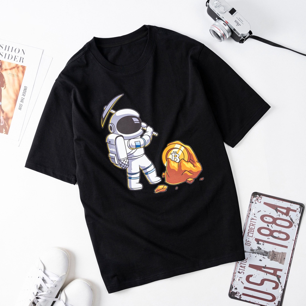 HOT Áo thun nam nữ tay lỡ cổ tròn UNISEX - form rộng hình phi hành gia cute, 100% chất COTTON mềm mịn thoáng mát_K048