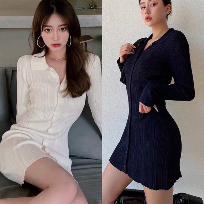 ĐẦM BODY GÂN NÚT TAY DÀI