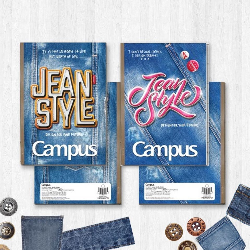 Lốc 5 quyển tập sinh viên - vở  kẻ 4 ly ngang Campus Blue Jeans 200 trang B5 (NB-BBLJ200)