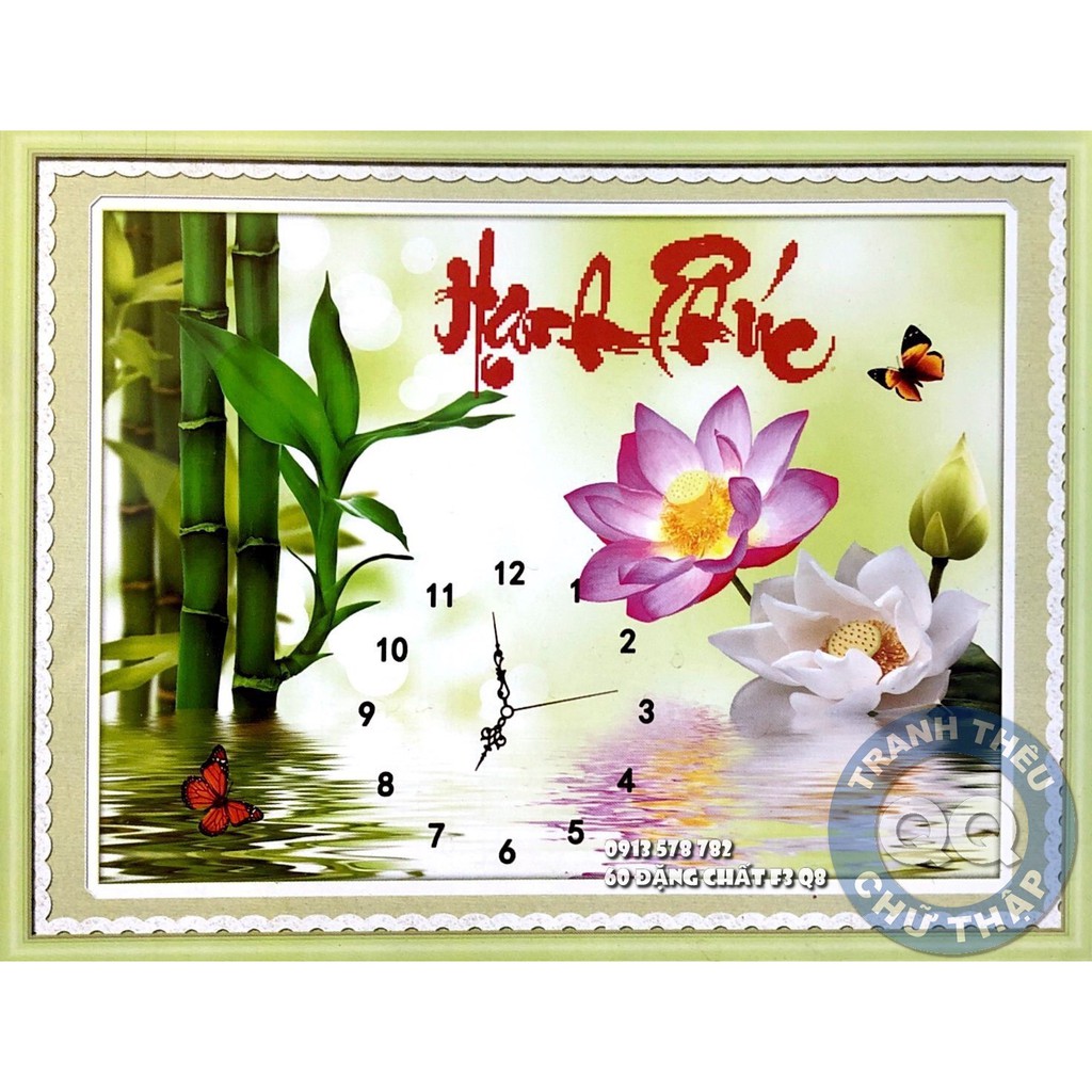 60*47CM TRANH THÊU ĐỒNG HỒ HẠNH PHÚC TRANH THÊU CHỮ THẬP CHƯA THÊU 222748