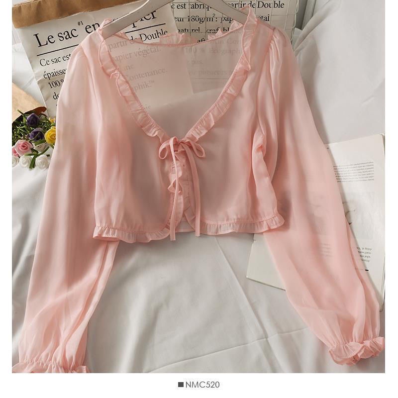 Áo Sơ Mi Tay Dài Dáng Rộng Chống Nắng Thiết Kế Dây Cột Nơ Thời Trang Xinh Xắn Cho Nữ