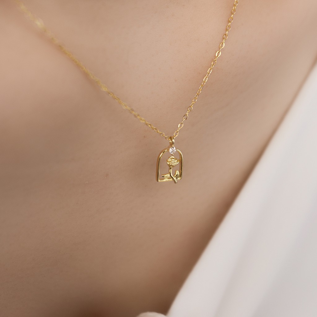 Vòng cổ hình hoa hồng MEE dây chuyền vintage đính đá cao cấp  - N2630