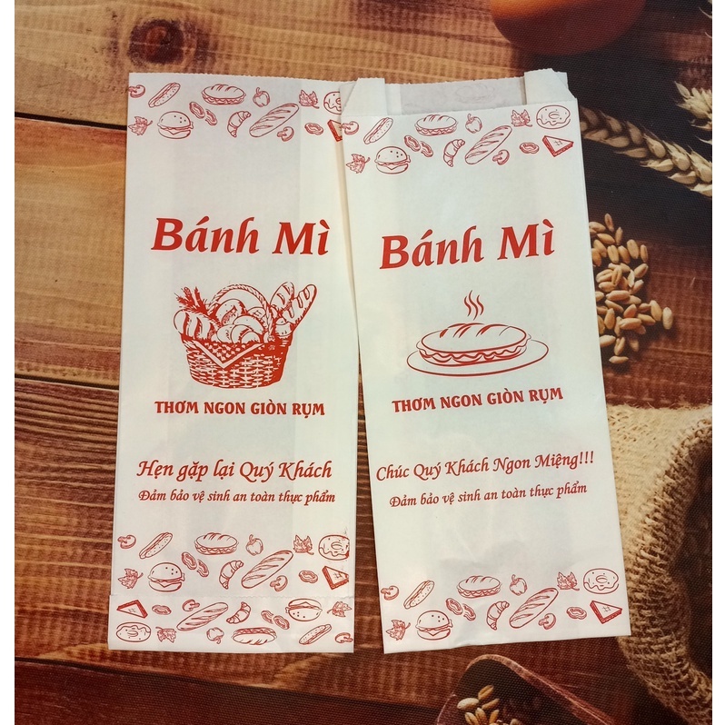 100 Túi Giấy ĐỰNG BÁNH MÌ TRUYỀN THỐNG Giỏ Bánh Mì Đỏ Size 24x10x4cm (Giấy Thực Phẩm Kraft)