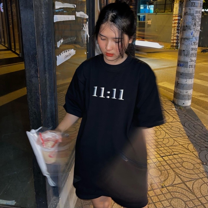 Áo thun tay lỡ 11:11 XANH LÁ to KKIMSHOP , Áo thun unisex nam nữ form rộng oversize chất liệu Cotton Thái