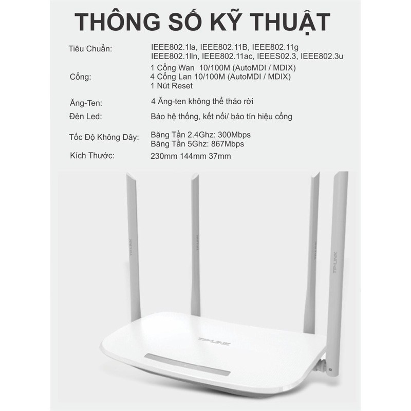 BỘ PHÁT WIFI TP-LINK 4 RÂU TỐC ĐỘ CAO- XUYÊN TƯỜNG - 2 BĂNG TẦN  NGUYÊN BẢN