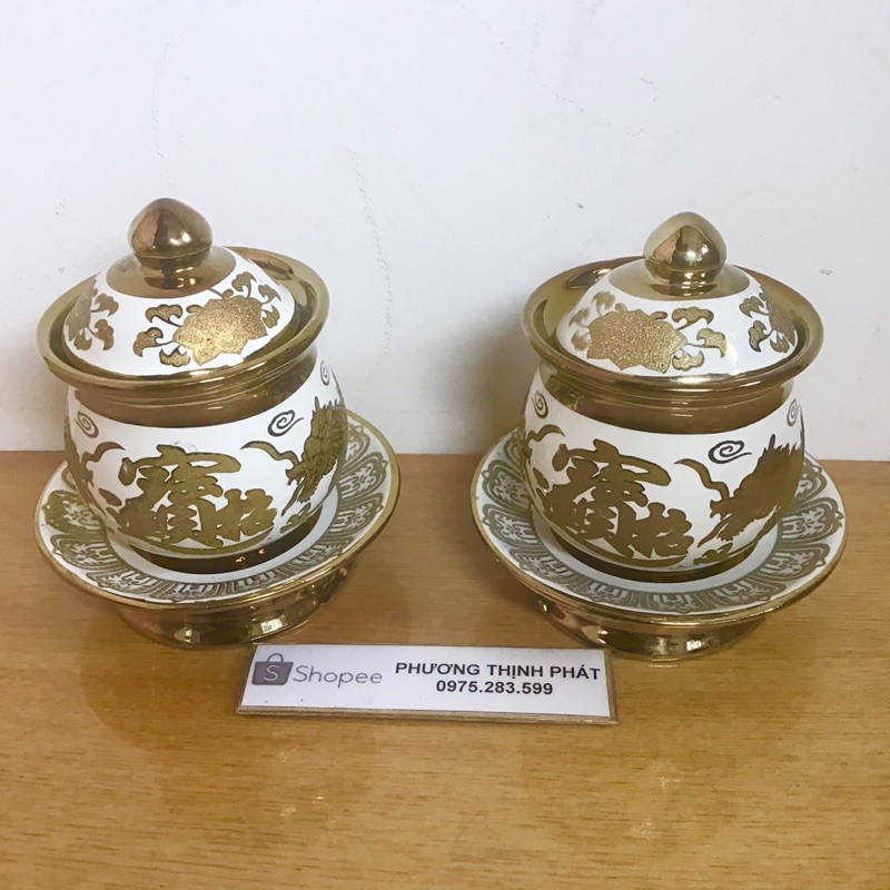 Cặp Choé Nước Thờ Sứ Rồng Trắng 3D