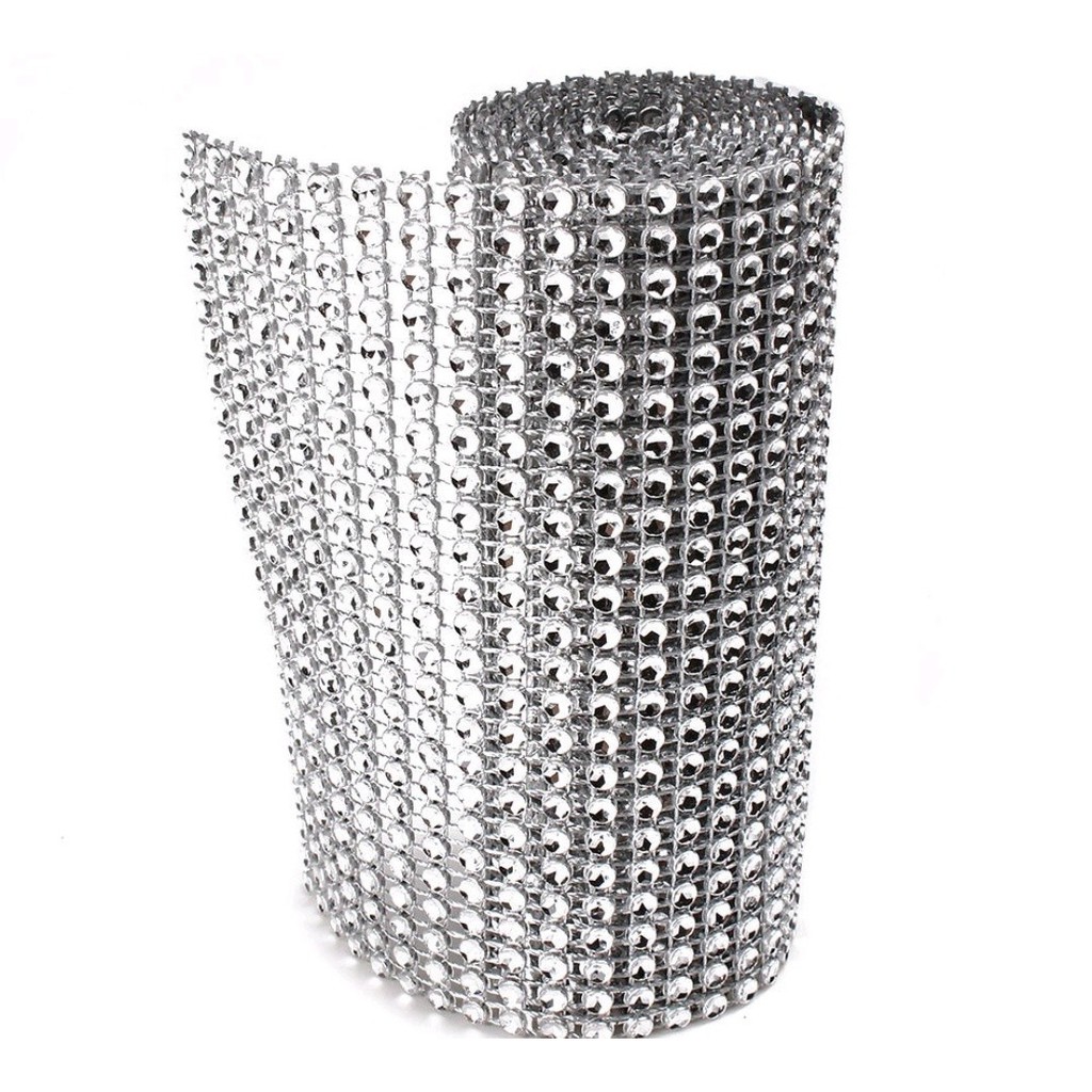 Ruy băng kim tuyến hạt đá trang trí màu bạc D1mxR12cm