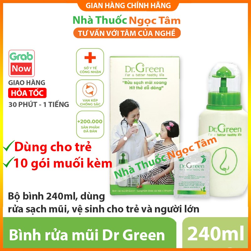 Bình rửa mũi Dr Green tặng kèm 10 gói muối - Hàng chính hãng