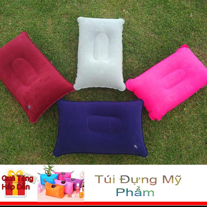 Freeship 99k TQ_Combo 2 Gối hơi Vuông +Tặng Túi Mỹ Phẩm