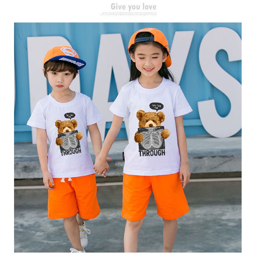 áo thun bé gái bé trai dễ thương in hình gấu dễ thương G01 cotton co giản thoải mái