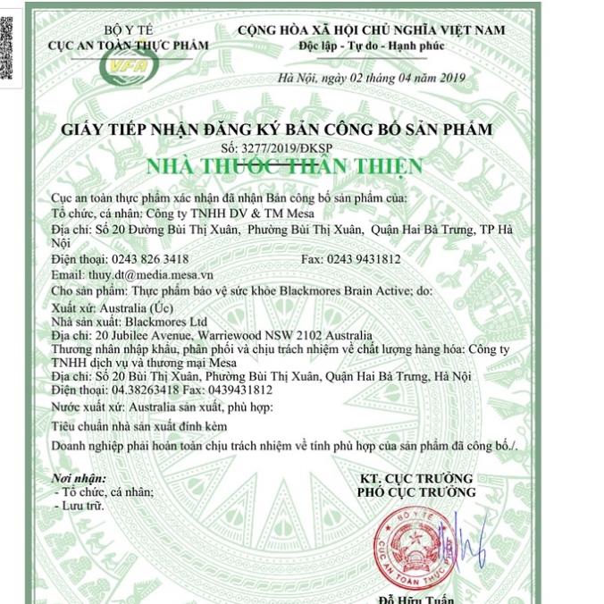 Blackmores Brain Active - Hỗ trợ cải thiện sự tỉnh táo và trí nhớ, tăng tập trung, giảm mệt mỏi, đau nửa đầu (30 viên)