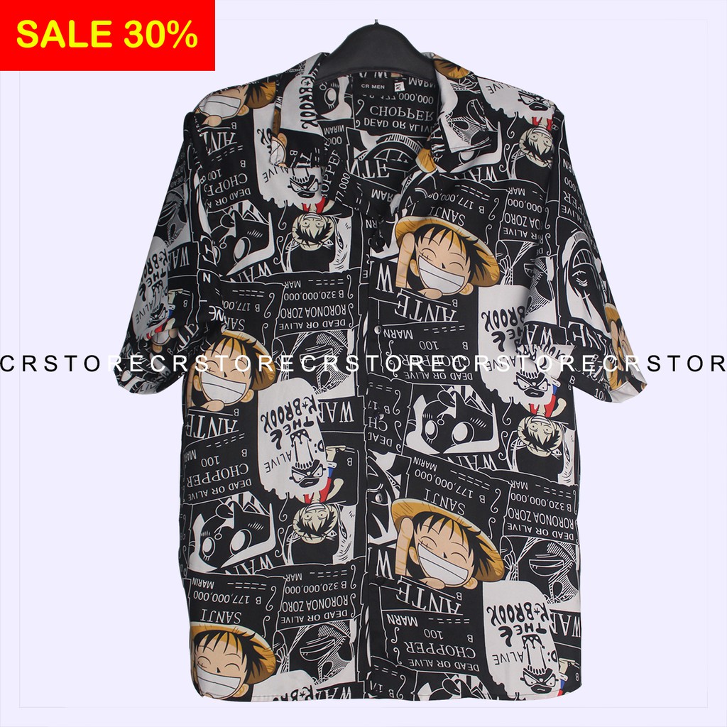 Áo sơ mi đen Cổ DANTON - VEST Monkey D. Luffy 3 màu đen - trắng - vàng ngắn tay form rộng unisex nam nữ vải lụa | BigBuy360 - bigbuy360.vn