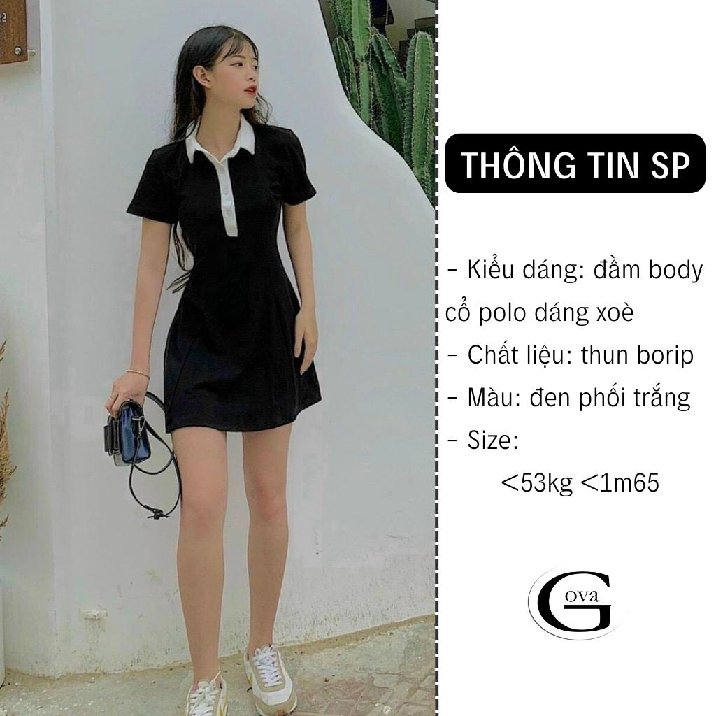 Đầm Váy CỔ POLO Phối Trắng Dáng Xoè Thun Borip Ôm Đẹp GOVA