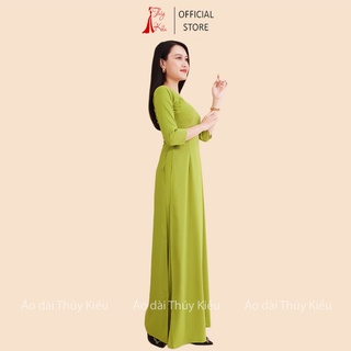 Áo dài Thúy Kiều trơn lụa Nhật màu xanh cốm K4