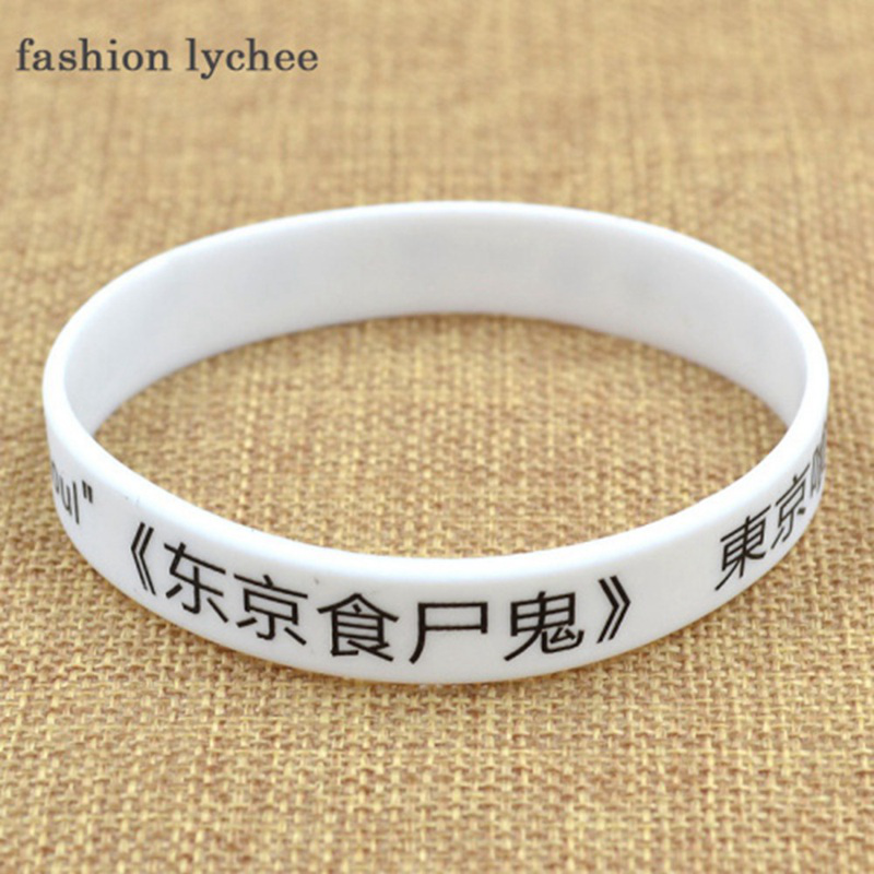 flowersqueen Vòng đeo tay cao su mặt khắc họa tiết chữ Tokyo Ghoul đơn giản