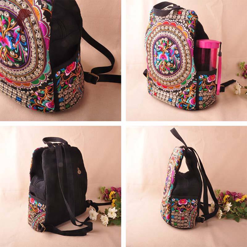 ✨MyWardrobe✨ Vintage Women Ethnic Canvas Backpack Handmade Flower Embroidery Travel Bags Schoolbag Backpacks Satchel