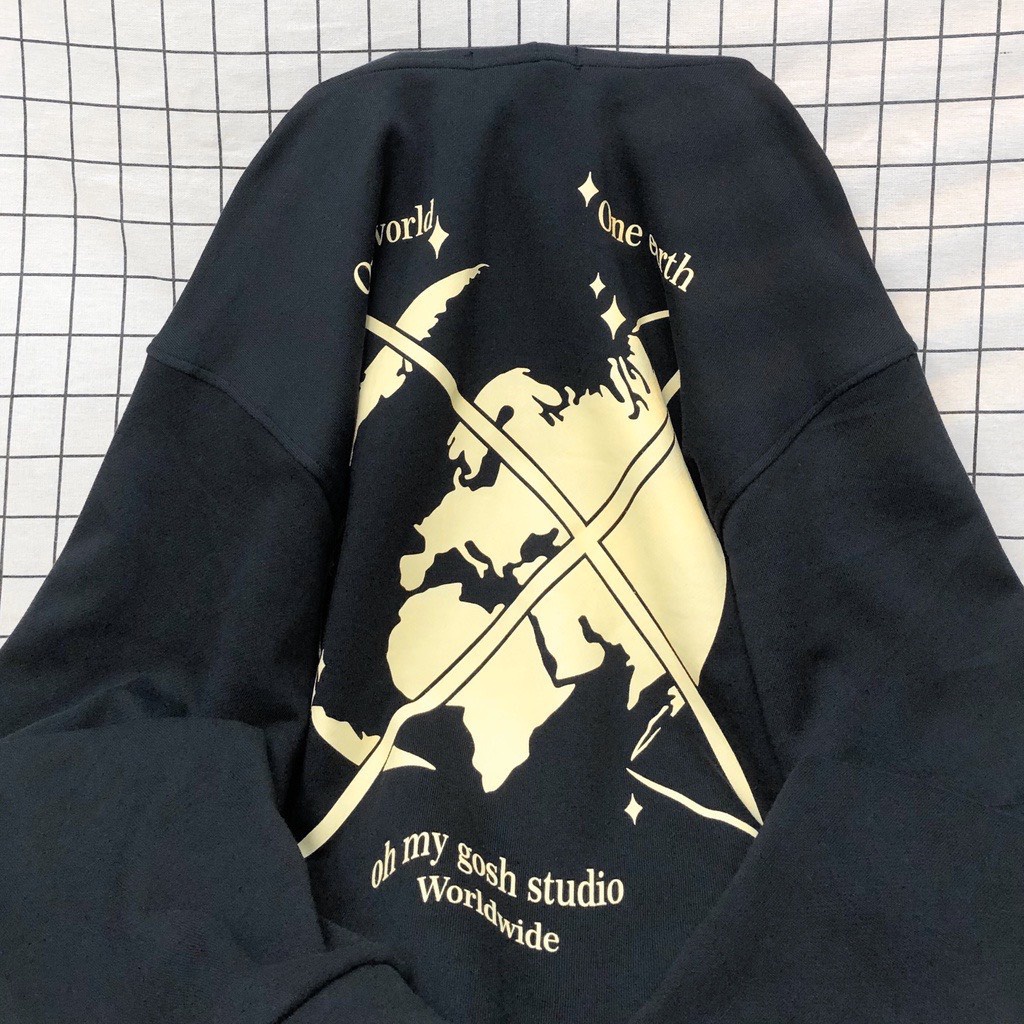 Khoác Nỉ Hoodie Dáng Rộng In Hình Quả Cầu Mũ To Uniswx Dáng Rộng Phong Cách Hàn Quốc