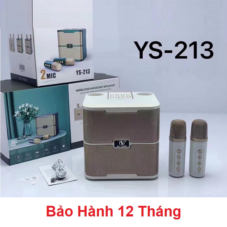 Loa Bluetooth Hát Karaoke, Chính Hãng SU-YOSD YS 213 Kèm 2 Micro Không Dây - Đổi Giọng - Chỉnh Echo - Reverb Cực Hay